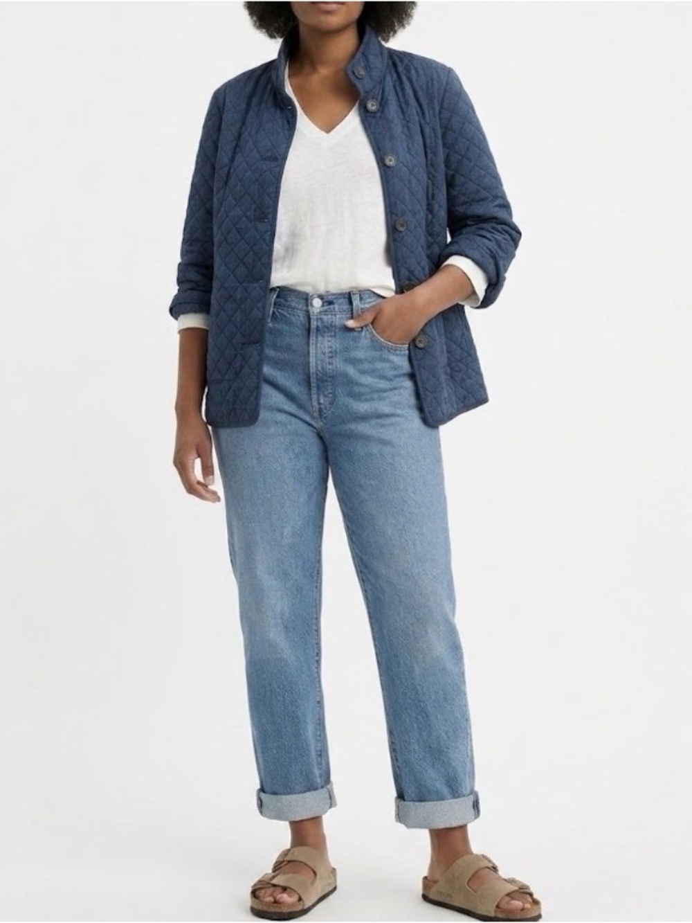 Land's End Navy Quilted Barn Jacket Petite XL Lightweight PrimaLoft Chore Coat